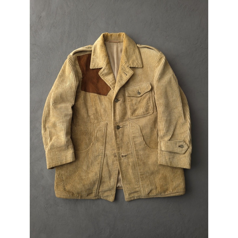 Vintage 1950s French Beige Corduroy Hunting Jacket Euro Workwear Classic M